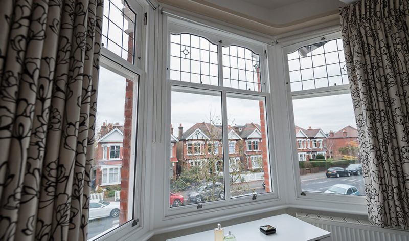 Bay timber vertical sliding windows interior view