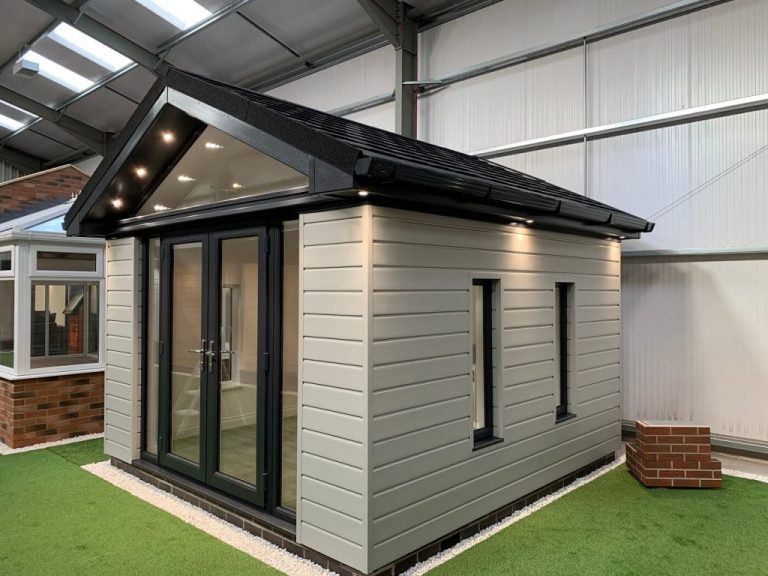 pitched roof garden room cream cladding