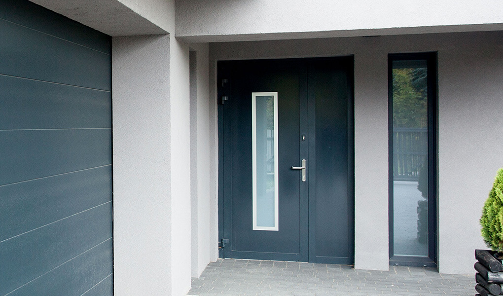 Anthracite grey aluminium entrance door with frosted glass