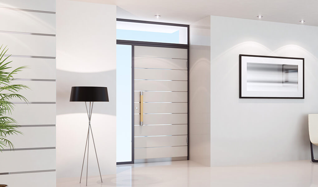 Modern white aluminium front door