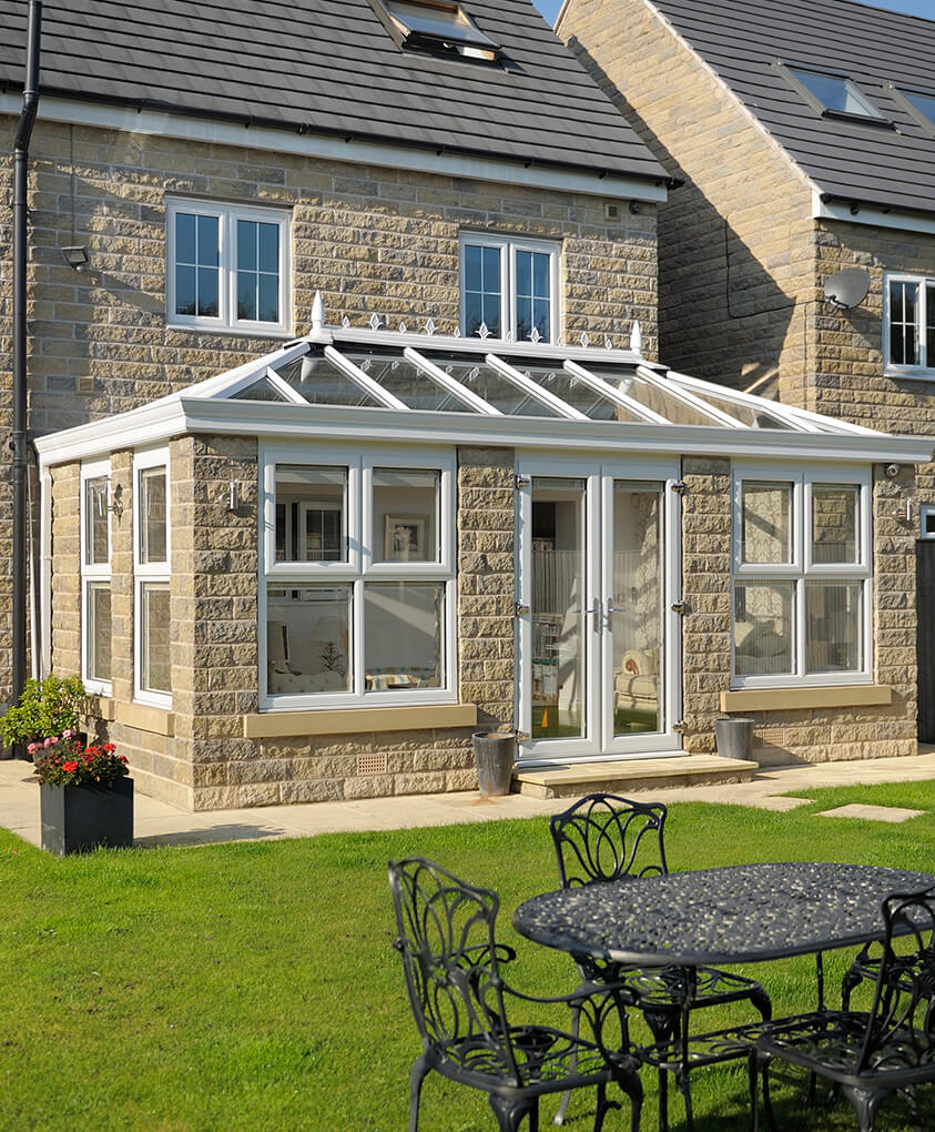 White uPVC Orangery with a lantern roof