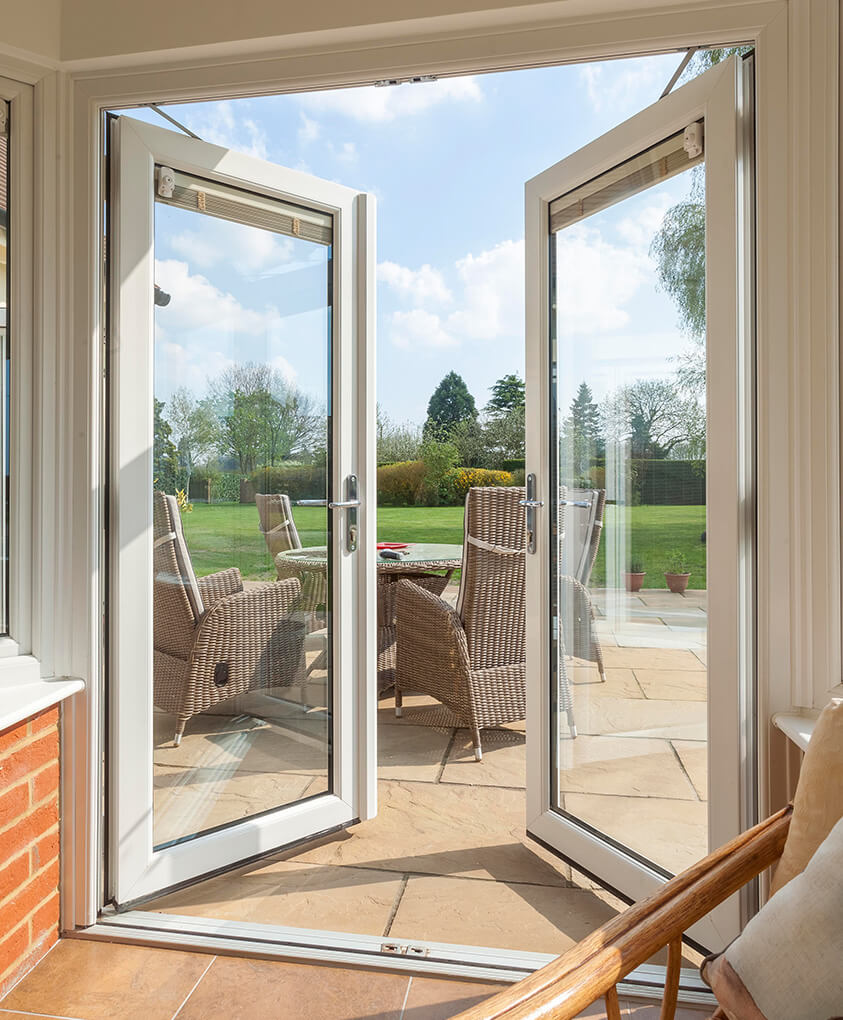 White uPVC french doors interior view