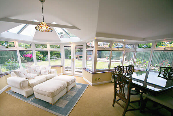 Home extension with ceiling lights