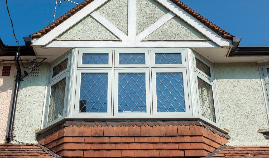 uPVC flush sash bow window with leaded glass