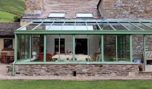 Sage green uPVC Lean To conservatory